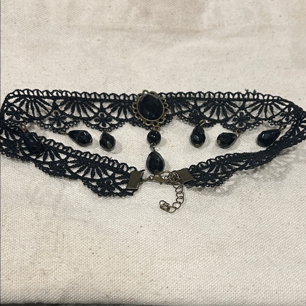 Elegant Black Lace Choker Necklace 16”